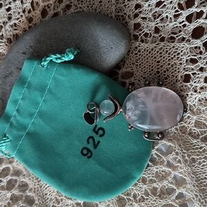 Large 2" Natural Rose Quartz Gemstone Pendant Oval .925 Sterling Silver